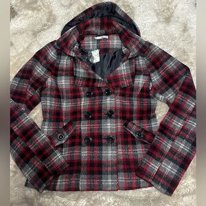 NWT Maurice’s Plaid Double-Breasted Pea Coat Jacket